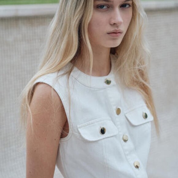 H&M White Denim Cropped Vest Top & A-Line Mini Skirt Set - Picture 4 of 6